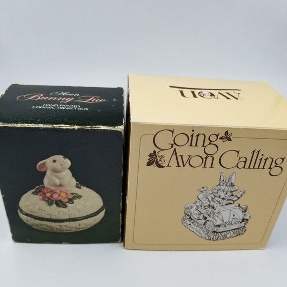 Vintage Avon Bunny Luv Trinket Dish Going Avon Calling Car Figurine Lot 2 New - Picture 2 of 8